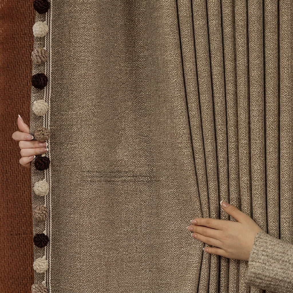Blackout Chenille Curtain Panels Brown Room Darkening Drapes