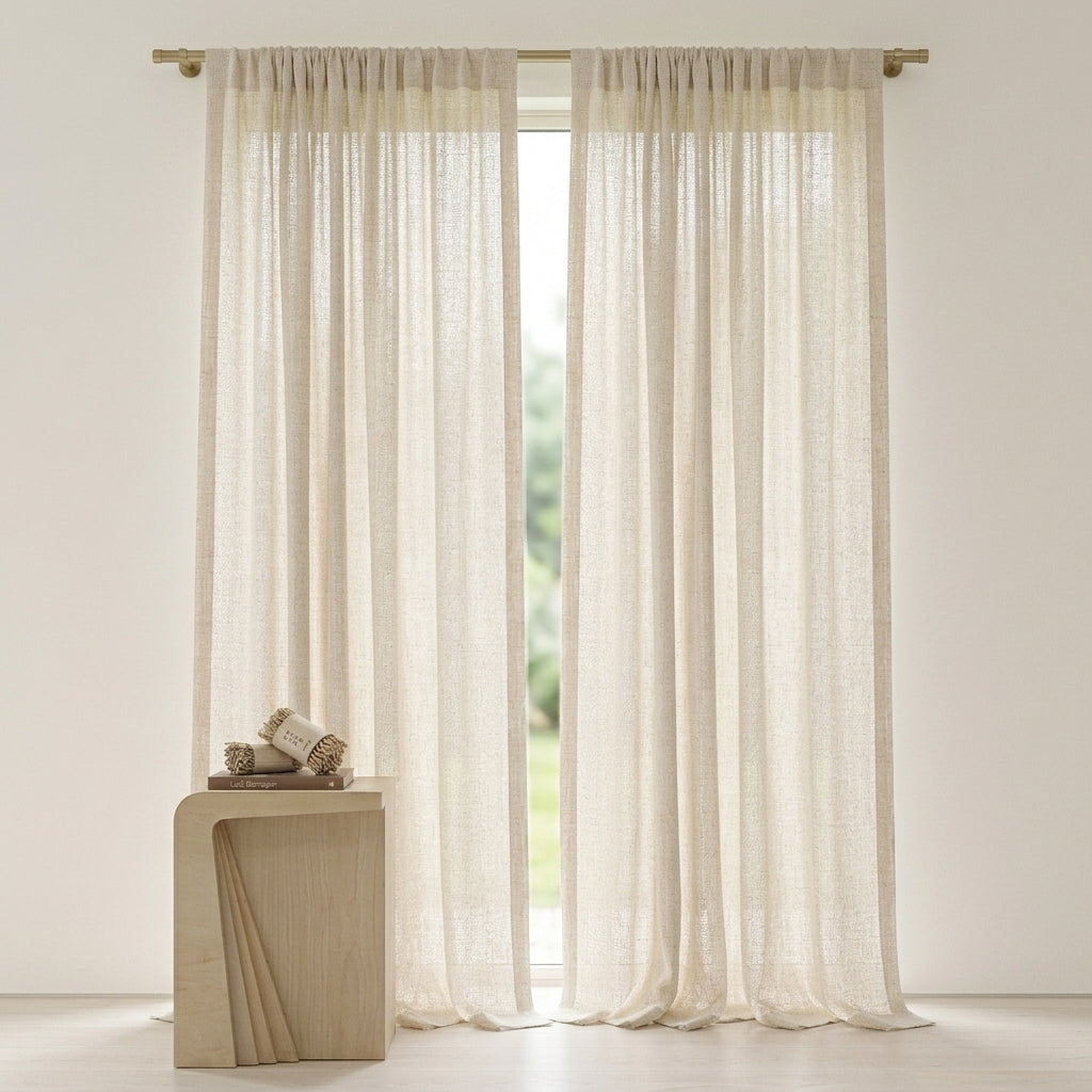Semi-Sheer Jacquard Linen Curtain Panels