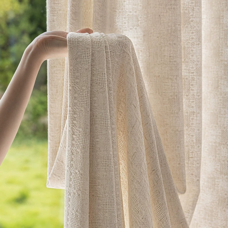 Semi-Sheer Jacquard Linen Curtain Panels