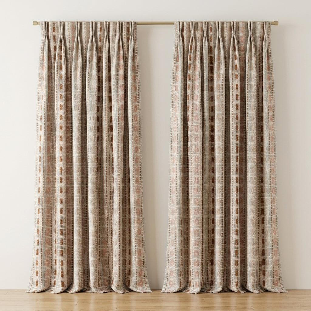 Semi-Sheer Jacquard Curtain Panels Stripe Pink