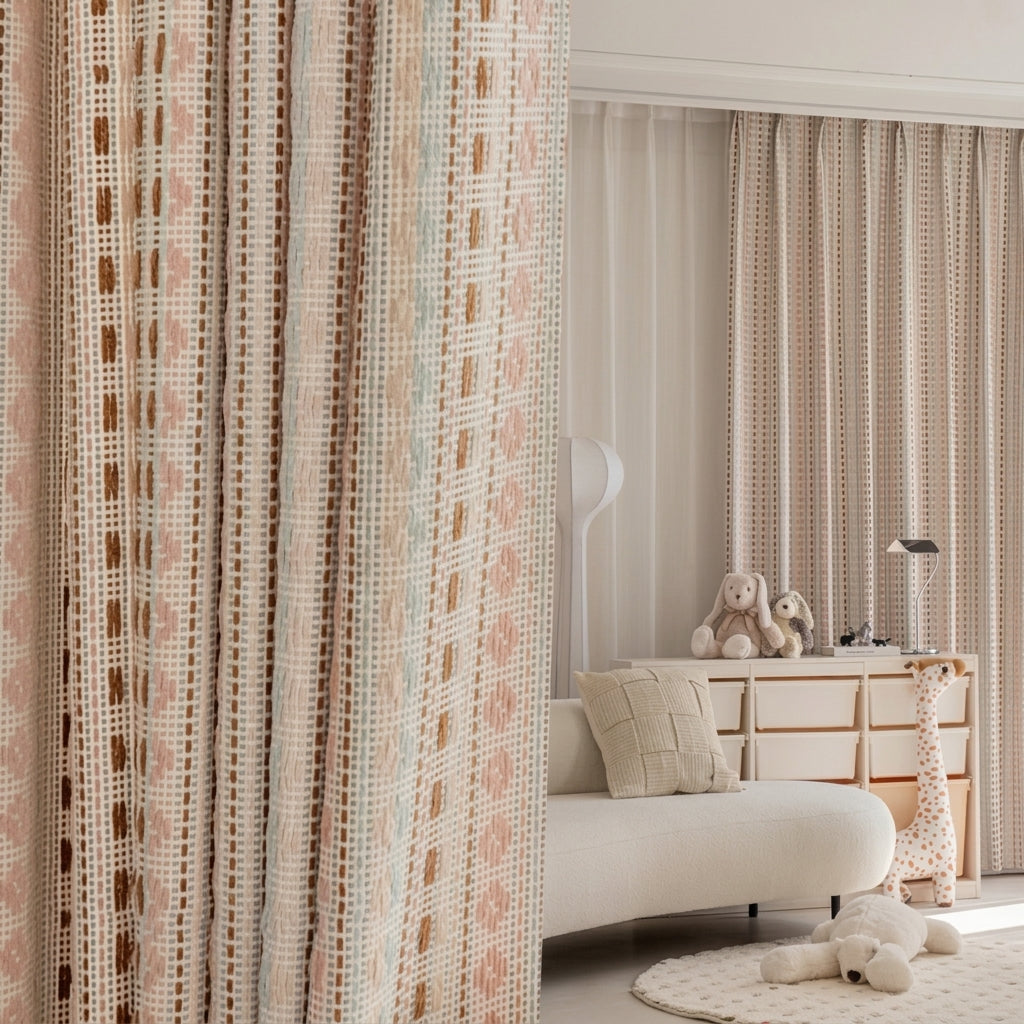 Semi-Sheer Jacquard Curtain Panels Stripe Pink