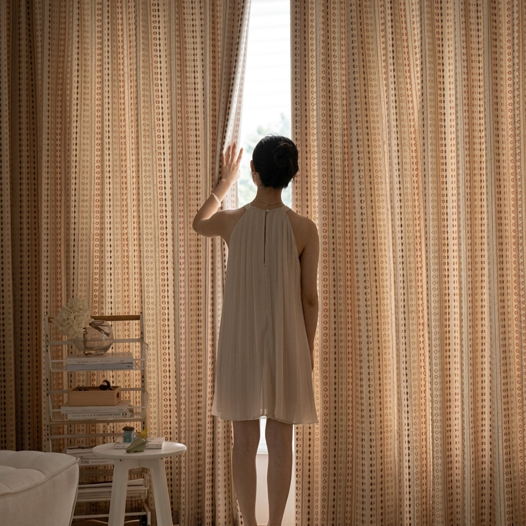 Semi-Sheer Jacquard Curtain Panels Stripe Pink