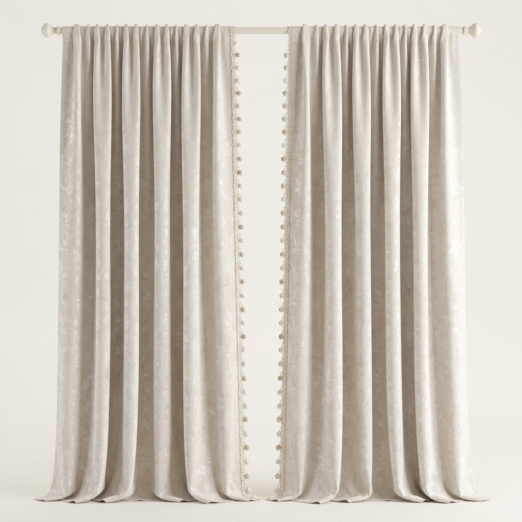 Blackout Chenille Jacquard Curtain Panels Ice Silver Gray